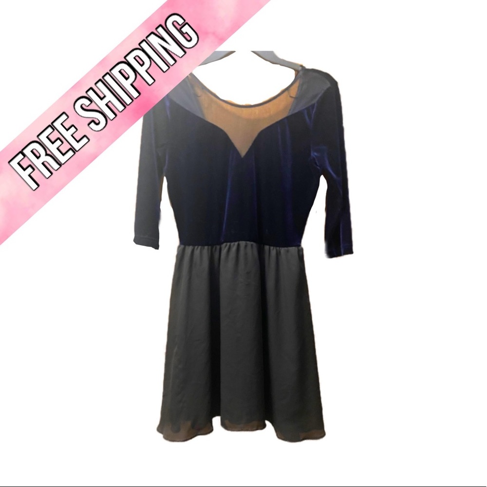 H&M Divided mini dress with sweetheart neckline - navy blue top, black skirt